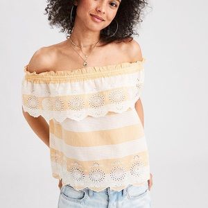 American Eagle Striped Off the Shoulder Top
